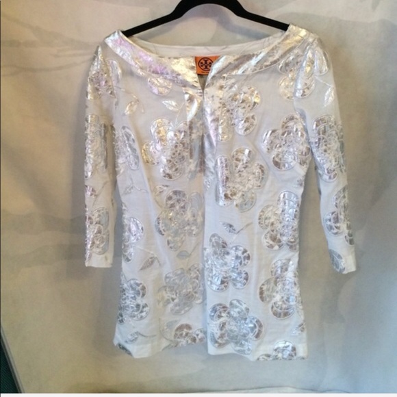 Tory burch tunic with silver flower pattern - Picture 2 of 4